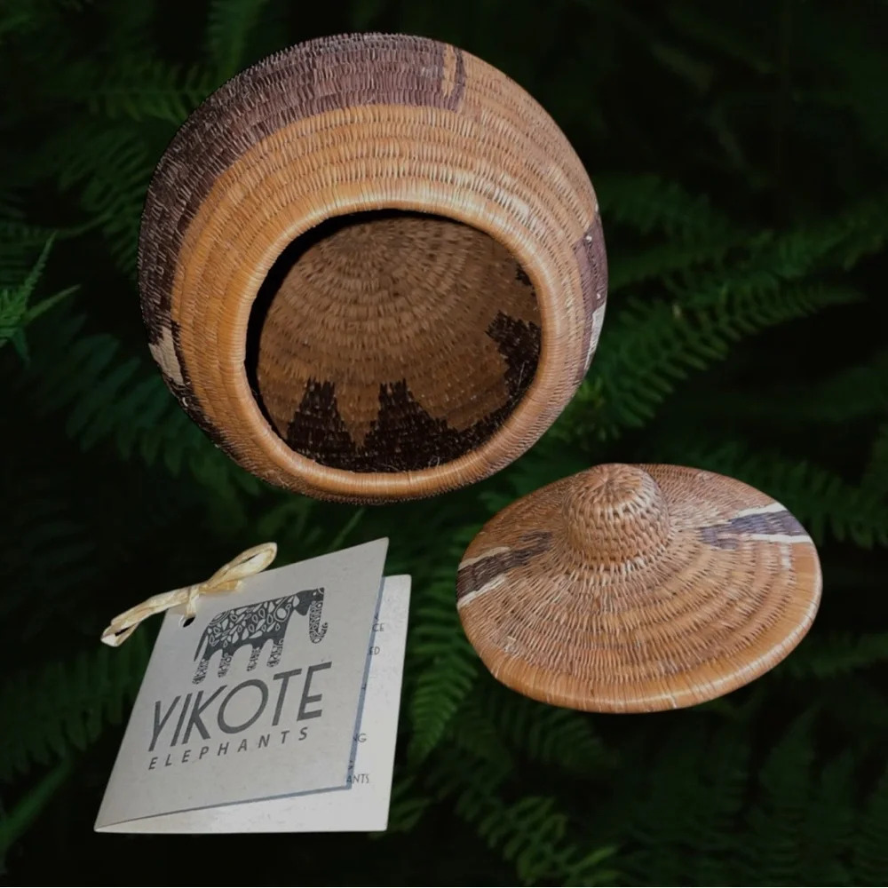 World Wild Life Yikote Elephants Handmade Grass Basket With Lid Botswana VGUC